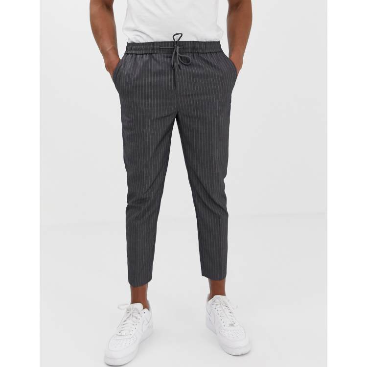 New Look slim fit cropped pants in grey pinstripe