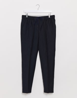 new look slim fit cropped trousers in grey pinstripe