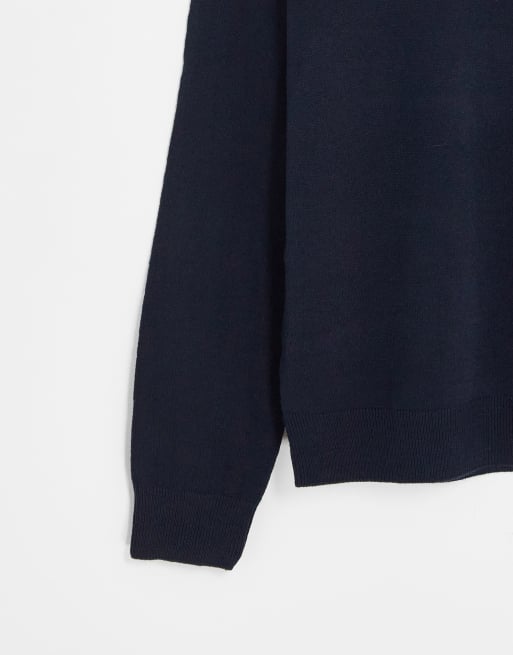 New Look - Slim-fit gebreide polo in marineblauw, 4 van 4