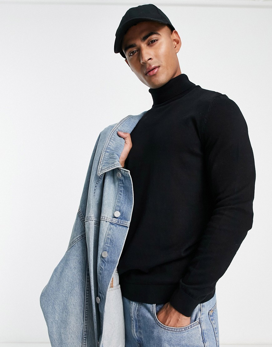 New Look Slim Fit Knit Turtle Neck Sweater In Black
