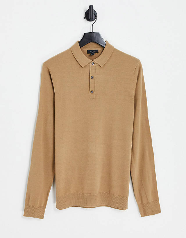 New Look - slim fit knitted polo in camel