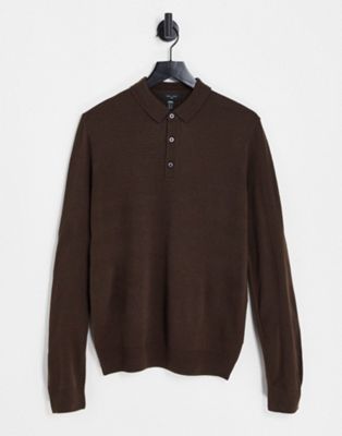 New Look slim fit knitted polo in dark brown