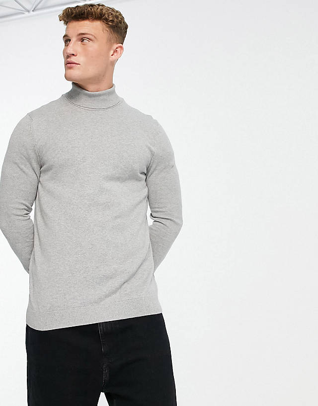 New Look - slim fit knitted roll neck jumper in grey