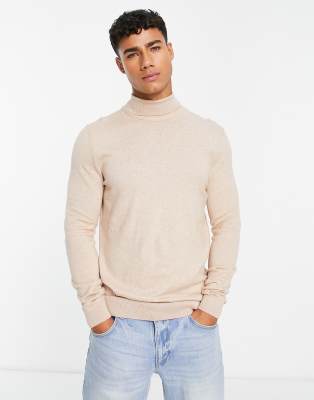 New Look slim fit knitted roll neck jumper in oatmeal - ASOS Price Checker