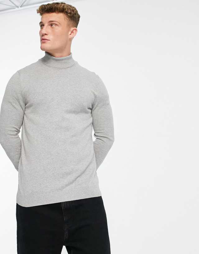 New Look slim fit knitted roll neck sweater in gray