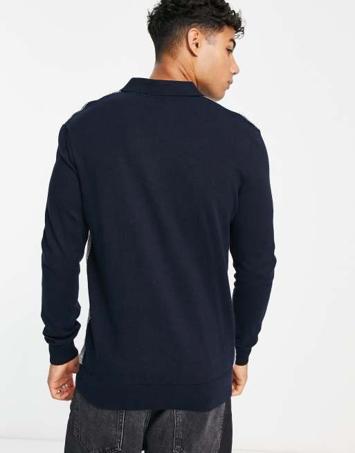 New Look slim fit patterned polo shirt in navy | ASOS