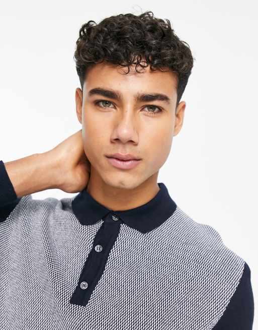 New Look slim fit patterned polo shirt in navy | ASOS