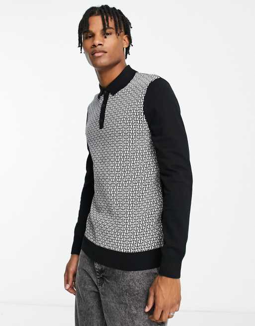 New Look slim fit retro polo shirt in black