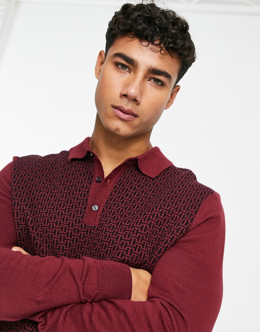 New Look slim fit retro polo shirt in dark burgundy-Red