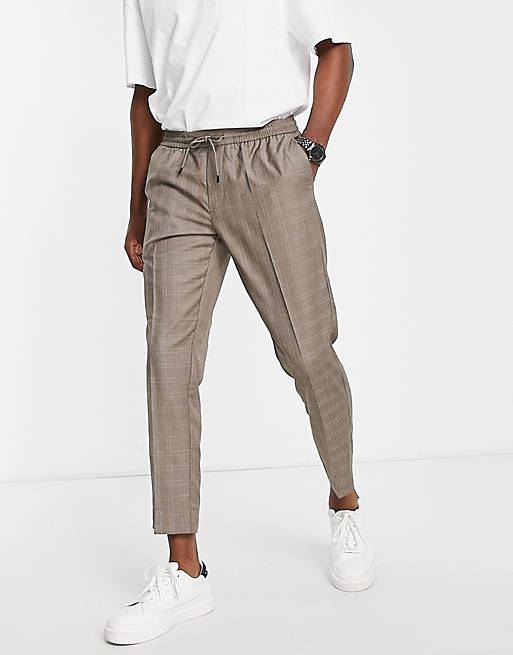 Trousers & Chinos New Look slim fit smart trousers in brown check 