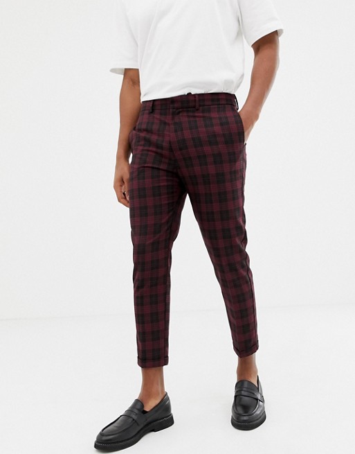 New Look slim fit smart trousers in tartan | ASOS