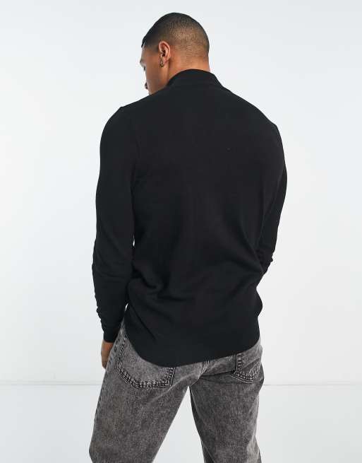 New Look slim fit zip funnel neck knitted jumper in black, 4 of 4