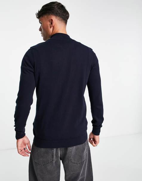 New Look slim fit zip funnel neck knitted jumper in navy - view 1