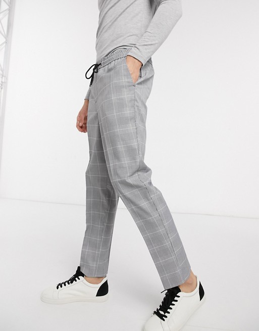New Look slim pull on check trousers in grey