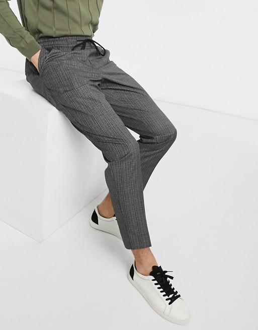 New Look slim pull on pop check trousers in grey
