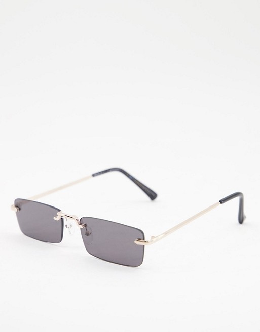 New Look slim rimless rectangle sunglasses in black