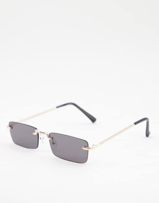 New Look Slim Rimless Rectangle Sunglasses In Black Asos 