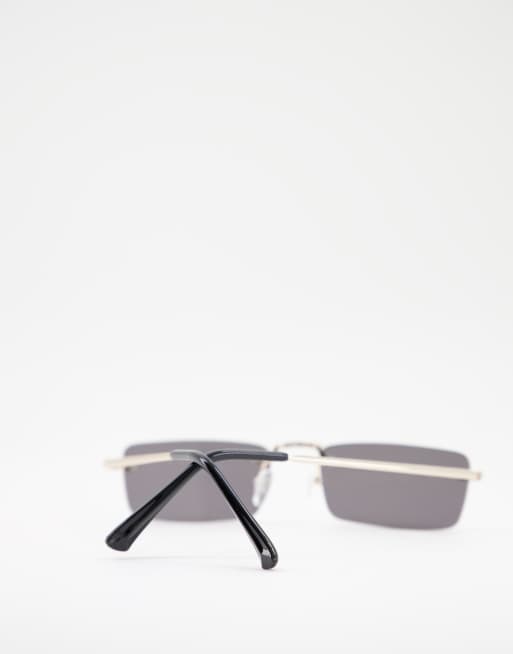 New Look slim rimless rectangle sunglasses in black, 4 of 4