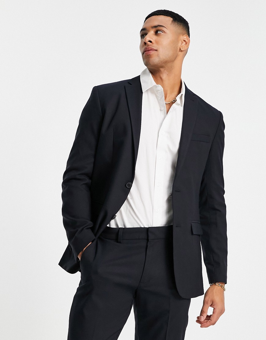 New Look slim suit jacket in black-Navy