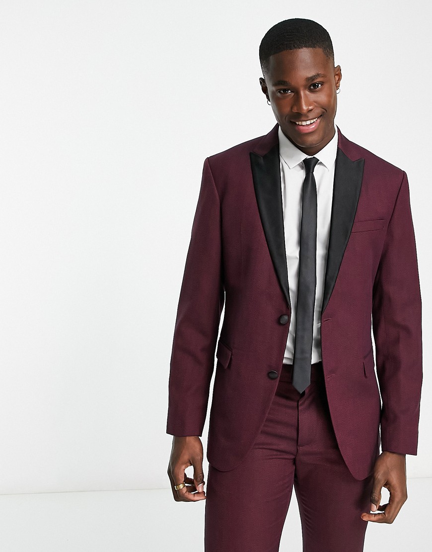 New Look slim suit jacket in burgundy-Red