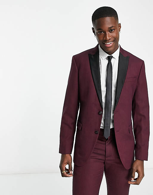 New Look slim suit jacket in burgundy | ASOS