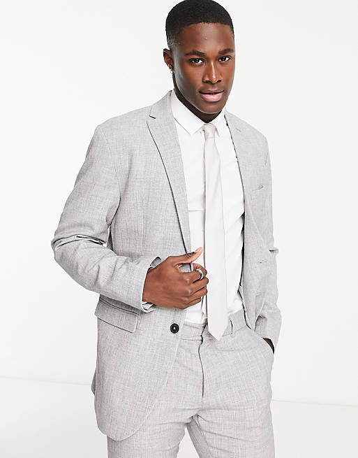 New Look slim suit jacket in grey texture | ASOS