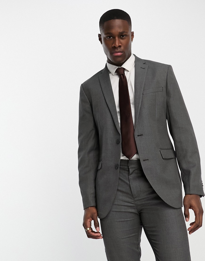 New Look slim suit jacket in grey texture-Navy
