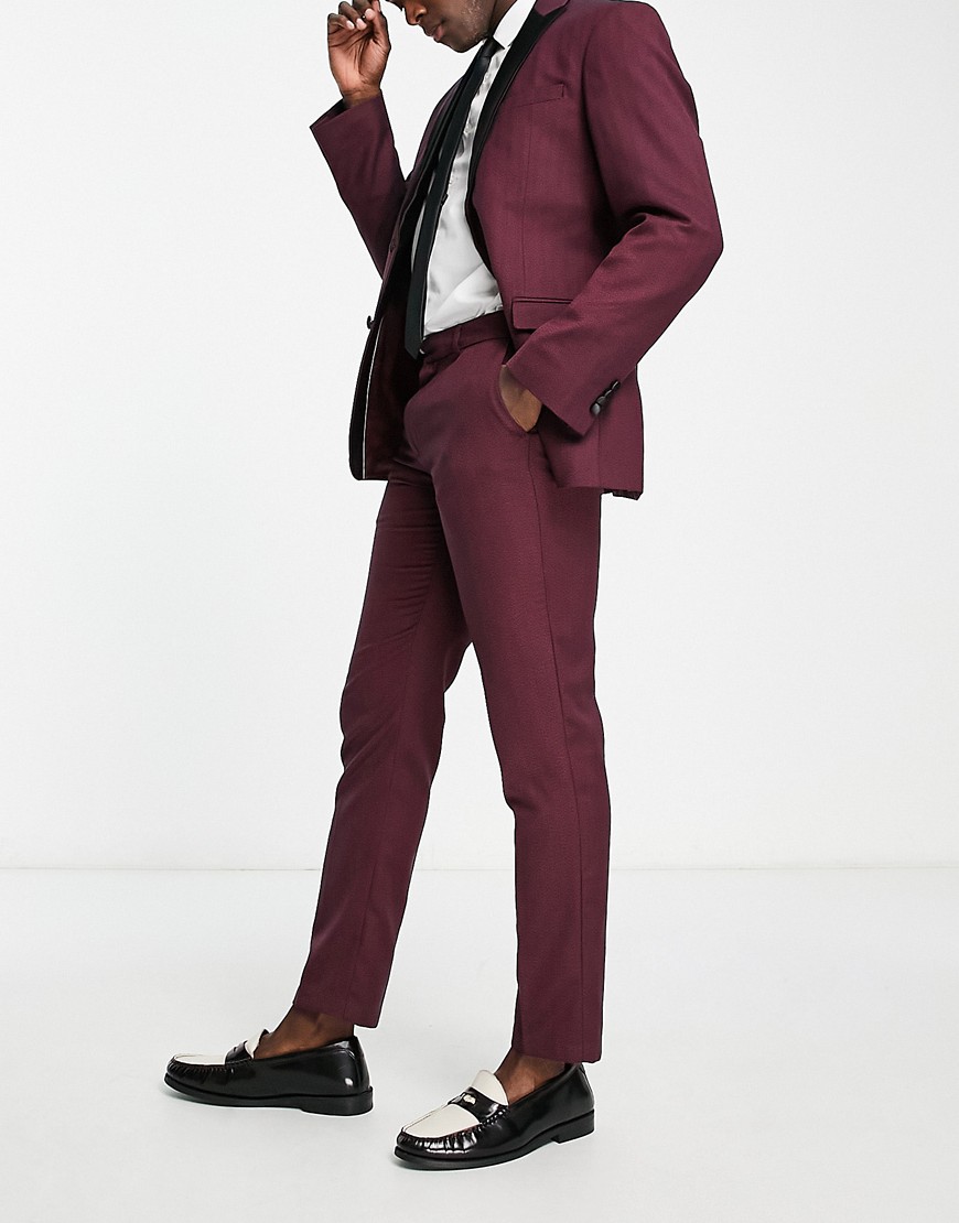 New Look slim suit trouser in burgundy-Red