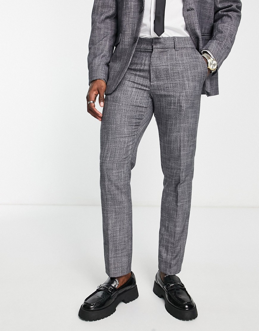 New Look slim suit trouser in dark grey texture