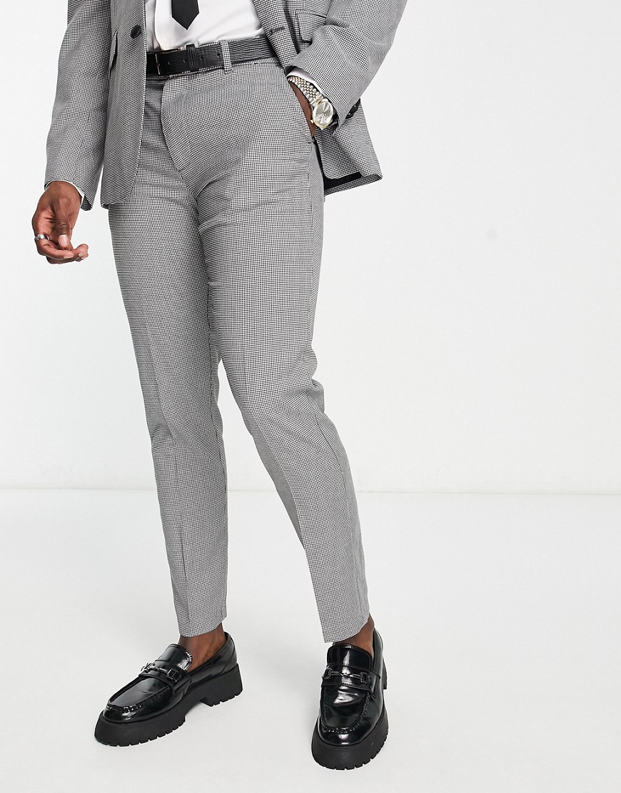 New Look slim suit trouser in dogtooth pattern-Black