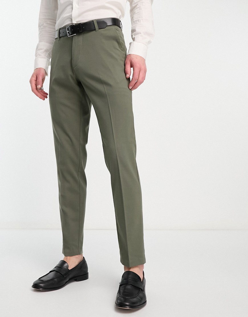 New Look slim suit trousers in dark khaki-Green