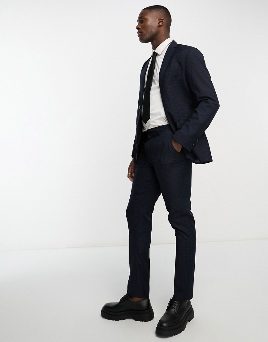 New Look slim suit trousers in navy tonal check