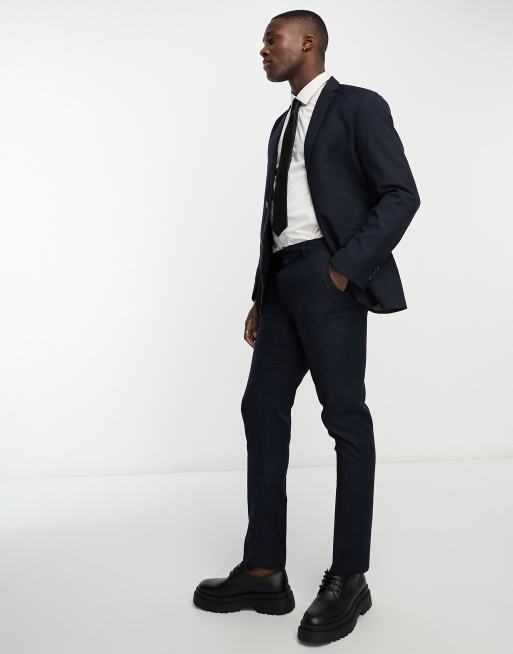 New Look slim suit trousers in navy tonal check | ASOS