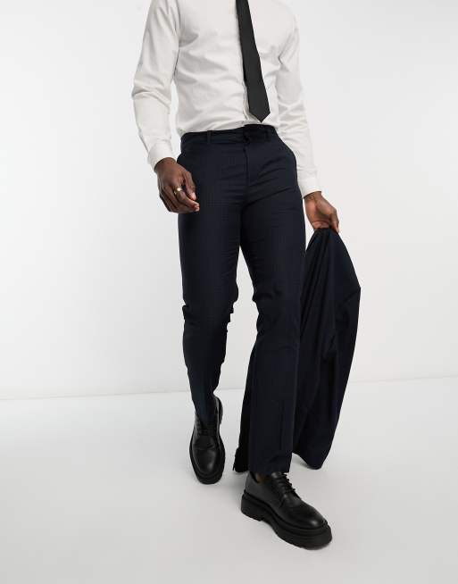 New Look slim suit trousers in navy tonal check | ASOS