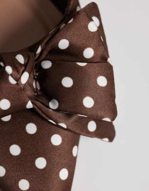 New Look - Slingback ballerina's van satijn met strik in bruin met stippen, 4 van 4