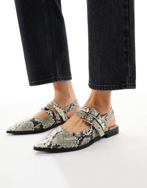 New Look slingback buckle detail shoe in snake print - view 1