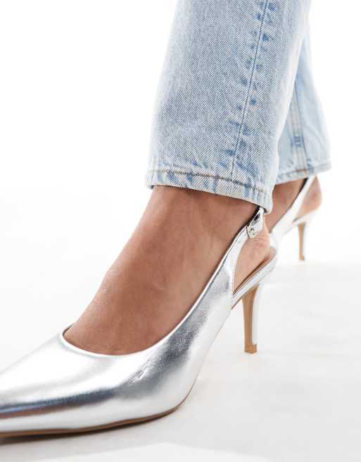 New Look slingback court shoes in silver ASOS