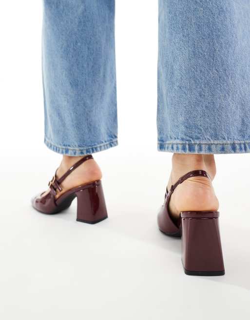 New Look slingback heeled mary jane in burgundy