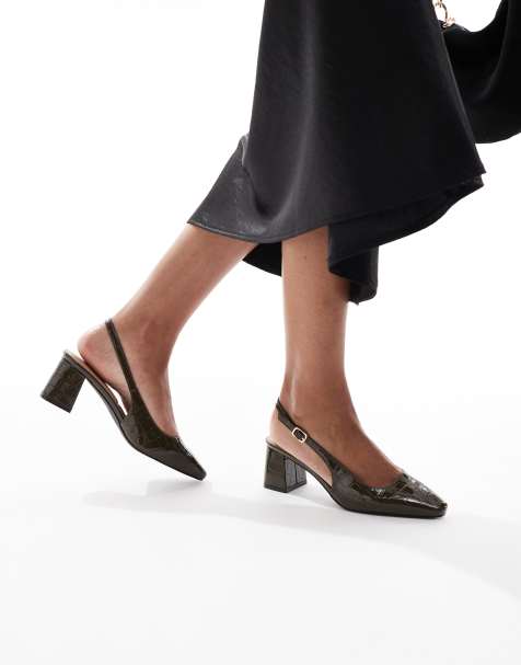 New Look slingback heeled shoes in dark green - view 1