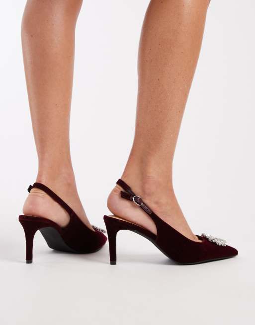 New Look - Slingback-schoenen met gesp, versiering en hak in bordeauxrood, 3 van 4
