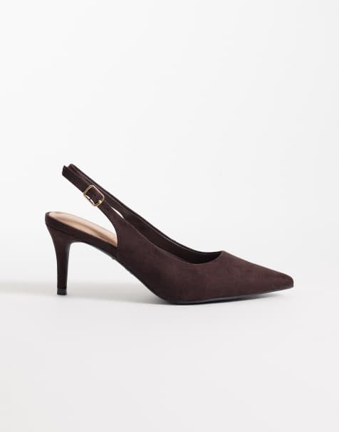 New Look - Slingback schoenen van imitatiesuède met hak in bruin - view 1