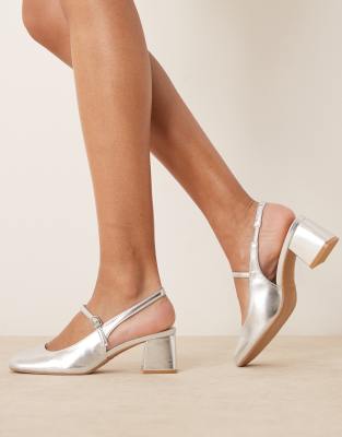 New Look - Slingback-Schuhe im Mary-Jane-Stil in Silber mit Absatz