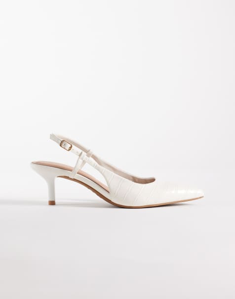 New Look – Slingback-Schuhe in weißer Kroko-Optik mit Kitten-Absatz - view 1
