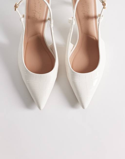 New Look – Slingback-Schuhe in weißer Kroko-Optik mit Kitten-Absatz, 2 von 4