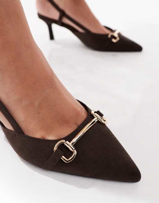 New Look - Slingbacks met hak en trens in bruin, 2 van 4