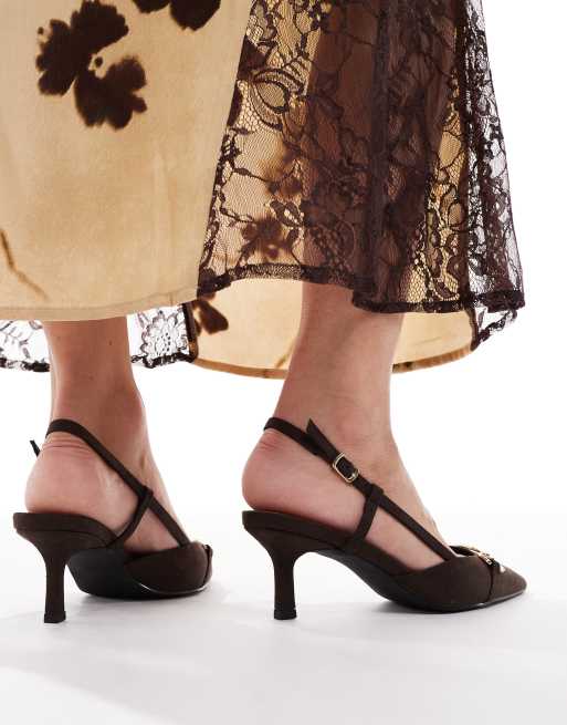 New Look - Slingbacks met hak en trens in bruin, 3 van 4