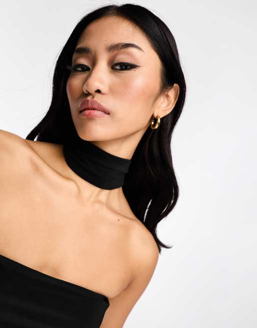 New Look slinky jersey bandeau with neck tie in black, 4 of 4