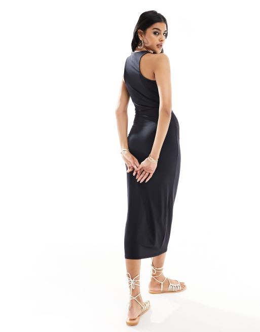 New Look slinky jersey midi dress in black, 3 of 4