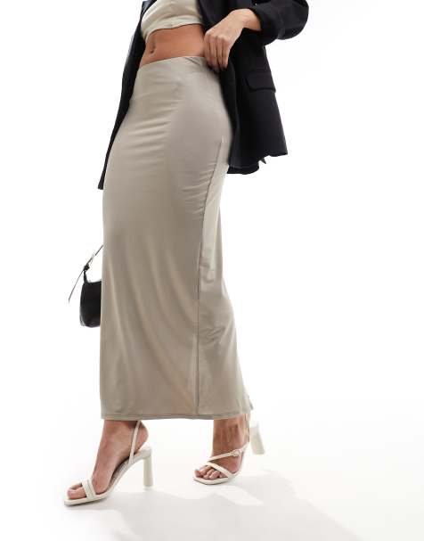 New Look slinky midi skirt in beige - view 1