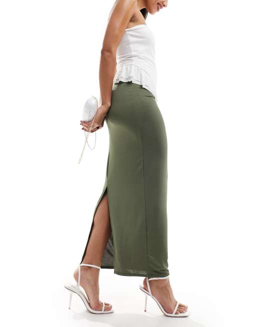 New Look slinky midi skirt in khaki